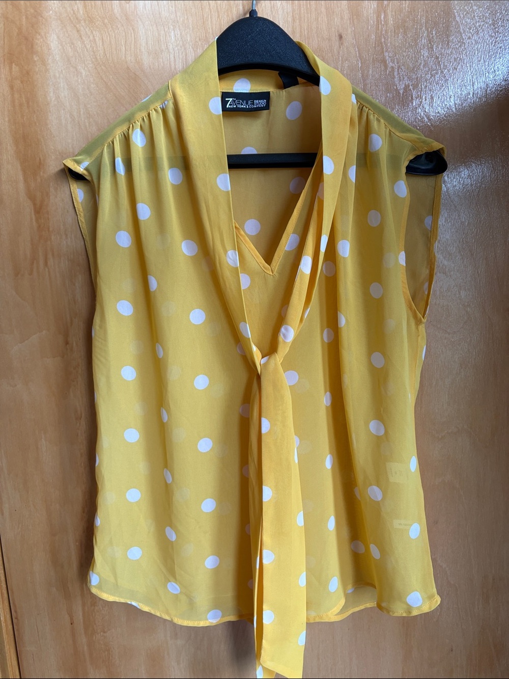 Avenue Yellow Polka Dot Tie-Neck Sleeveless Camisole